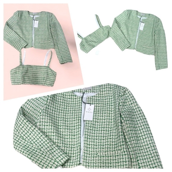 Wayf Where Are You From Cropped Jacket Set Green/Cream NWT Women’s Size M - Picture 1 of 16